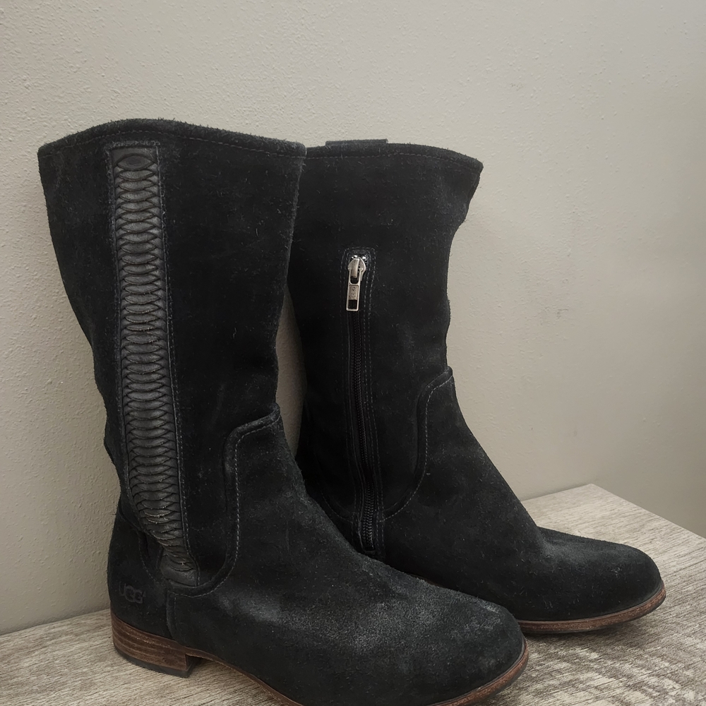 UGG Black Leather Boots Size 6